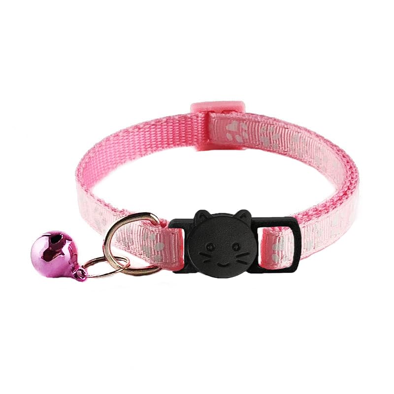 2 Pack Breakaway Cat Collars with Bells, Reflective Design and Claw Print Design, Safety Buckle Kitten Collars Adjustable from 7.5 to 12.5 Inches (Pink) - color: Pink