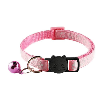 2 Pack Breakaway Cat Collars with Bells, Reflective Design and Claw Print Design, Safety Buckle Kitten Collars Adjustable from 7.5 to 12.5 Inches (Pink) - color: Pink