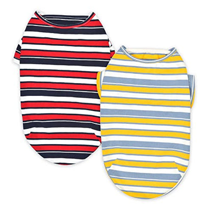 Dog Shirts Cotton Striped T-Shirt, Summer Pet Clothes for Small Dogs, 2-Pack Soft Puppy Apparel Cat Tee, Breathable Stretchy, Red Yellow XL - color: Red-Yellow, size: X-Large