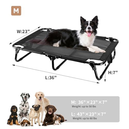 Foldable Elevated Dog Bed for Medium Sized Dogs, 36"x23"x7" Raised Pet Bed with No Setup, Outdoor Dog Bed with Breathable Mesh, Non-Slip Feet Durable Dog Cots Bed, Black