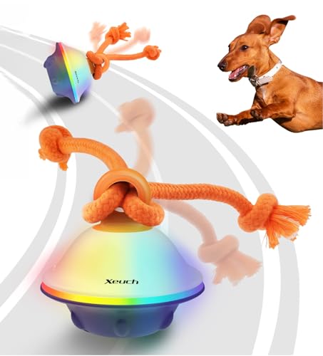 Xeuch Smart Interactive Dog Toys, Automatic Moving and Rolling Dogs Ball with Rope, Motion-Activated Squeaky Ball for Small Medium Dogs for Boredom, RGB Lights, Stimulating Sound, Voice Recording - color: White