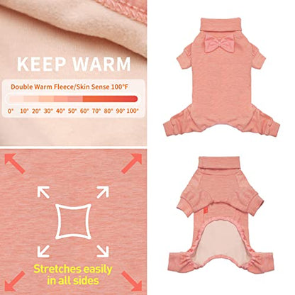 KYEESE Dog Coats Turtleneck Stretchy Pet Pjs Dog Sweater Super Soft Warm Material Dogs Pajamas with Bowtie Dog Onesie for Small Dogs Cold Weather Coat, Pink,L - color: 07# Pink, size: Large (15-22lbs)
