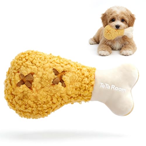 Chicken Leg Hide & Seek Plush Toy for Small Dogs & Puppies: Treat Dispensing Pocket, Squeaker and Crinkle Sounds, Chew for Aggressive Chewers and Teething - color: Yellow - Fried Chicken Leg