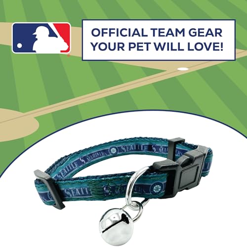 Pets First MLB Cat Collar Seattle Mariners Satin Cat Collar Baseball Team Collar for Dogs & Cats. A Shiny & Colorful Cat Collar With Ringing Bell Pendant - color: Seattle Mariners