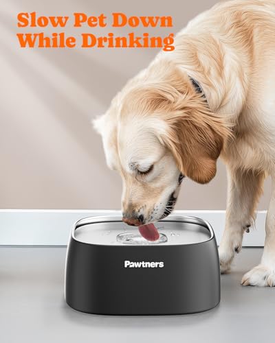 Dog Water Bowl No Spill, 4L Stainless Steel Slow Water Bowl for Dogs with Non-Slip Base, Spill Proof for Medium Large Messy Drinkers, Slow Drinking, Slobber Stopper, No Mess, Black