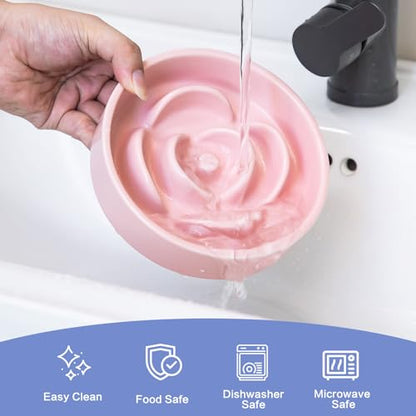 6'' Ceramic Slow Feeder Dog Bowls - Petal Shape Modern Dog Food Dish for Cats and Small Breed Dogs, Puzzle Maze Bowl to Slow Down Eating, Anti-Gulping, Dishwasher & Microwave Safe, Pink - color: Pink, size: 6 inch