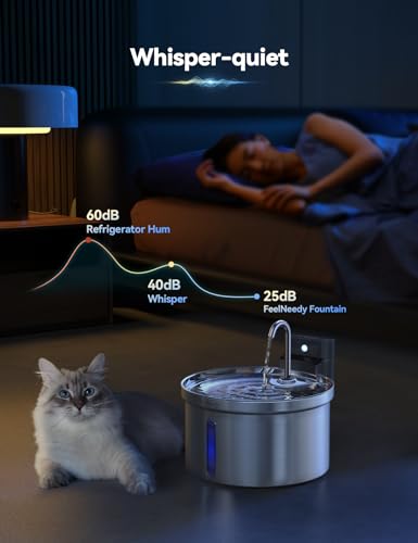Wireless Cat Water Fountain [Water & Battery Separation] FEELNEEDY Stainless Steel Automatic Pet Water Dispenser, 4000mAh Battery Operated Water Fountains for Cats Dogs - 3.5L/118oz