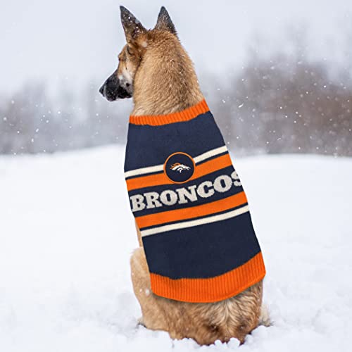 NFL Denver Broncos Dog Sweater, Size Small. Warm and Cozy Knit Pet Sweater with NFL Team Logo, Best Puppy Sweater for Large and Small Dogs - color: Denver Broncos, size: Small