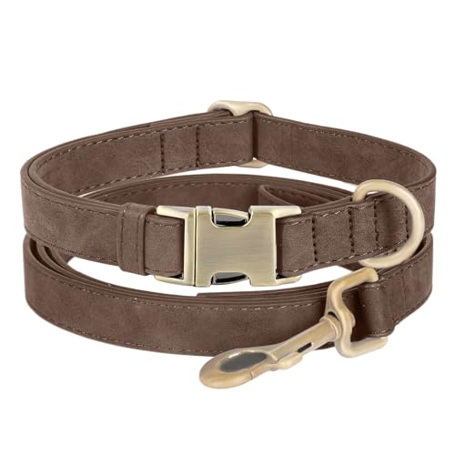 Genuine Leather Dog Collar - Adjustable Pet Collar with Quick Release Metal Buckle, Soft Skin Friendly Real Leather Collar for Small, Medium, Large Dogs (Dark Brown Collar + Rope, S：Fit 8-16" Neck) - color: Dark Brown Collar + Rope, size: S：Fit 8-16" Neck