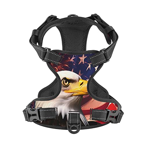 American Flag and Eagle Reflective Dog Harness No Pull Soft Vest Harness for Small Medium Large Dog Puppy Pets Medium Size - color: American Flag and Eagle, size: Medium