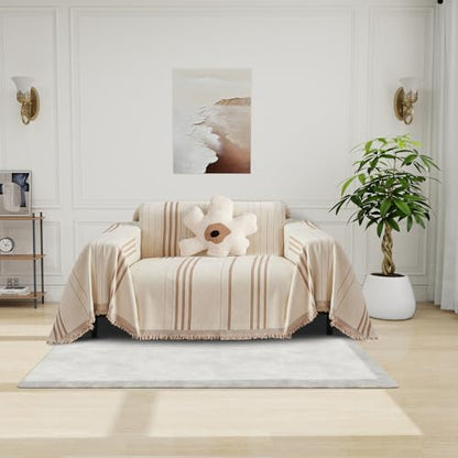 Chenille Armchair Cover Jacquard Sofa Covers Washable Furniture Protector Recliner Couch Cover 1 Cushion Reversible Chair Cover Beige Coffee Striped Couch Cover Blanket 71"x 71" - color: A0# Beige/Coffee - Striped, size: Medium 71" x 71"
