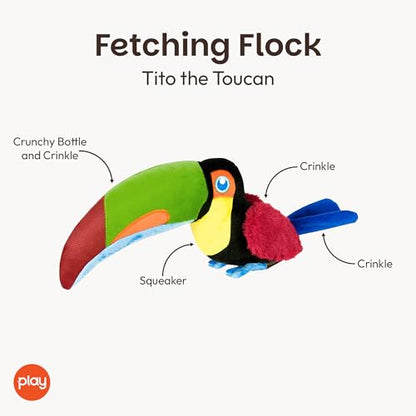 P.L.A.Y. Cute Dog Toys - Fetching Flock, Bird Themed Durable Plush Squeaker Chew Toy for Puppies & Small, Medium, Large Dogs - Machine Washable, Recycled Materials (Tito the Toucan)