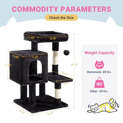 Allewie 29 Inches Cat Tree Tower/Plush Perches Platform/Condo/House/Sisal Scratching Posts/Multi-Level Activity Center Furniture for Kittens/Dark Grey - color: Dary Grey