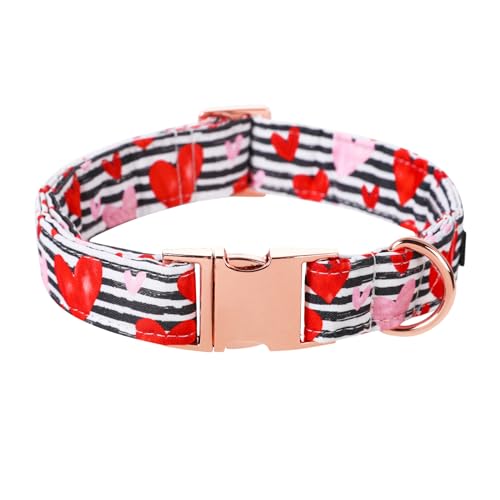 Lionet Paws Valentine Dog Collar, Heavy-Duty Cute Red Heart Pattern Fabric Pet Collar with Metal Buckle for Small, Neck 10-16 inches - color: B&W Hearts, size: Small (Pack of 1)