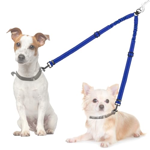 AUTOWT Double Dog Leash, No Tangle 360°Swivel Rotation Reflective Lead Attachment Adjustable Length Dual Two Dogs Lead Splitter, Comfortable Shock Absorbing Walking Training for 2 Dogs - color: Light Blue, size: Small（7-20lbs)