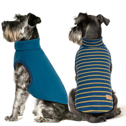 KYEESE 2Pack Dog Sweater Pullover Pet Sweatshirt Stretchy Dogs Clothes Soft Pets Clothes Warm Doggie Coats Turtleneck Small Pets Sweaters Dog Sweaters for Small Dogs Male - color: 2# Stripe+Navyblue, size: Medium (7-11lbs)