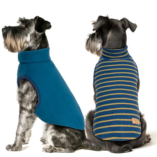 KYEESE 2Pack Dog Sweater Warm Pets Coats Soft Dog Sweaters for Small Dogs Male Stretchy Dogs Clothes Turtleneck Small Pet Sweaters Pullover Pets Sweatshirt - color: 2# Stripe+Navyblue, size: Small (4-7lbs)
