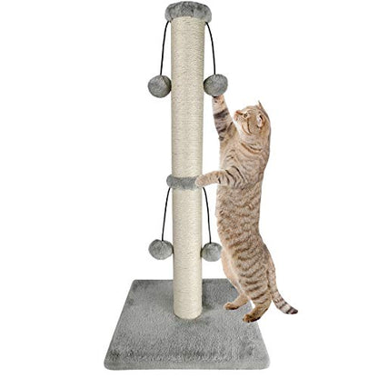 Dimaka 29'' Cat Scratching Post, Natural Sisal Rope Scratcher Post, Kitten Claw Scratch with 4 DanglingToy Balls for Large Cats (Grey) - color: Grey