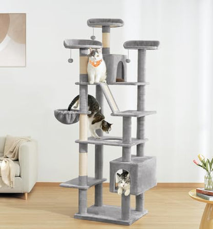 Made4Pets Tall Cat Tree, 80" Cat Tree Tower for Indoor Cats Large Adult, Modern Cat Tower with Scratching Post, Cozy Hammock, 3 Perches and 2 Condos, Sturdy and Fluffy, Light Gray - color: Light Gray
