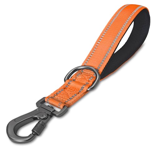12” Short Dog Leashes, Reflective Nylon Padded Handle, Heavy Duty Strong Traffic Leash with Locking Carabiner Clip, Perfect for Large Dogs (Orange,12 Inch) - color: Orange