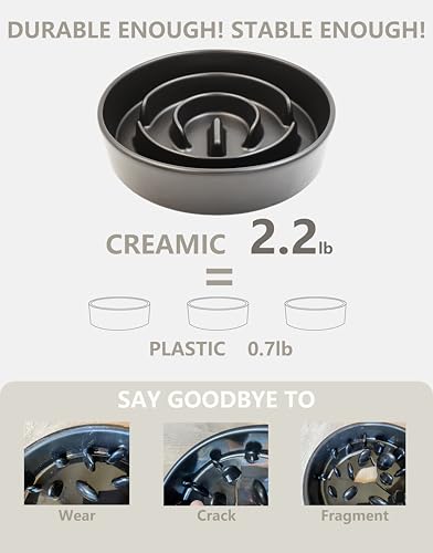 Ceramic Slow Feeder Dog Bowls, 2.0 Cups Slow Feeder for Medium Dogs, Puzzle Maze Bowl to Slow Down Eating, 30oz, 8in, Black - color: Black, size: 8 Inches