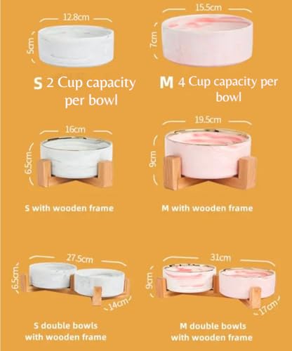 Ceramic Pet Bowl (Marble Design) Set of 2 with Stand, 2 Cups and 4 Cups Capacity (Marble Pink, Gold Rim, 950 ml (4 Cups) Medium) - color: 4. M-Marble pink Gold, Medium, 4 cups per bowl