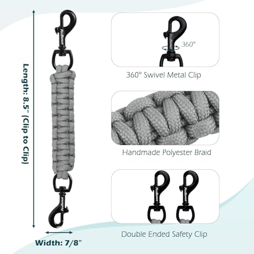Dog Collar Safety Clip, Handmade Backup Safety Strap for Dog Harness, Prong, Pinch Collar, Double Ended Clasp Leash Connector (Grey) - color: Grey