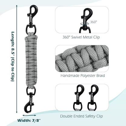 Dog Collar Safety Clip, Handmade Backup Safety Strap for Dog Harness, Prong, Pinch Collar, Double Ended Clasp Leash Connector (Grey) - color: Grey