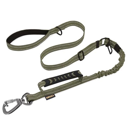 AUBELL Tactical Dog Leash Heavy Duty,4-6ft Reflective Strong No Pull Bungee Leash for Medium Large Dogs with Comfortable Padded Double Handle,Car Seat Belt,360 Degree Rotating Carabiner,Green - color: M/L-Green(4-6FT)