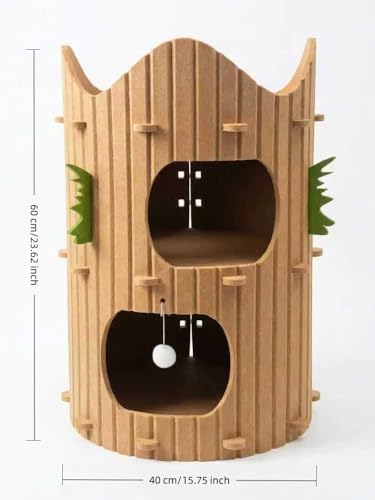 2-Tier Felt Cat House Thickened Felt Cat Cave House with Hanging Toy Ball, Enclosed Sleeping Nest for Cats, Indoor Pet Rest & Play Hut (Brown)