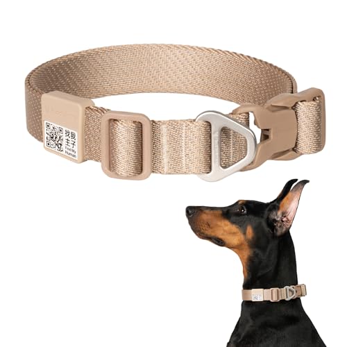 All-Weather Dog Collar Reflective Adjustable Soft Nylon QR Code Anti-Lost Collar Breathable with Quick-Release Buckle Patent Alloy Ring for Small Medium Large Dog (Super Reflect-Earth, M) - color: Super Reflect-Earth, size: M