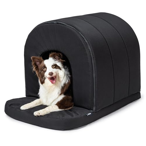 PELZIN Orthopedic Dog Bed House - Outdoor Waterproof Dog Tent with Washable Removable Cover - Durable Indoor Pet Cave Bed for Large Breeds & Fits 36-Inch Crate - 35"x22", Black - color: Black, size: 35"L x 22"W x 23"Th
