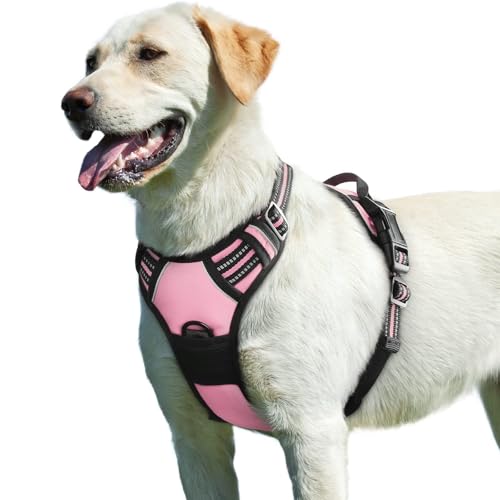 Dog Harness for Large Dogs, No Pull Service Vest with Reflective Strips and Control Handle, Adjustable and Comfortable for Walking, No Choke Pet Harness with 2 Metal Rings, Pink, L - color: Pink, size: Large