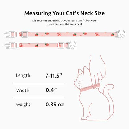 2 Pack Cotton Breakaway Cat Collar Pink Strawberries and White Heart Shaped Pendant Cute Kitten Cat Collar with Bell - color: Pink&White