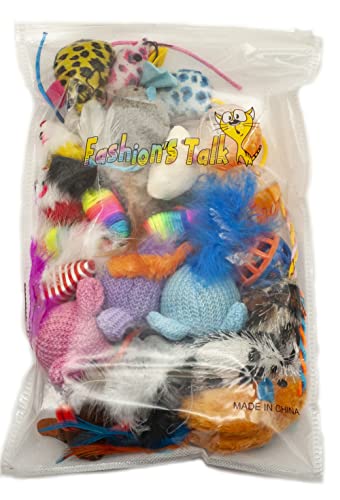 Fashion's Talk Mouse Cat Toys Mixed Bag 27 Assorted Mice Toy for Cats Kitten Catnip,Feather,Furry,Rattle,Plush,Interactive Kitty Toys - size: Assorted mice pack