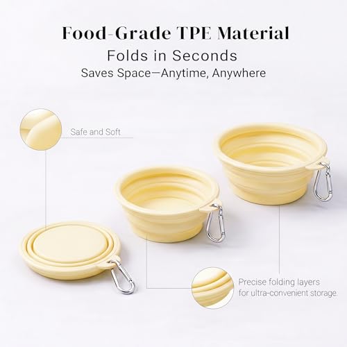 Collapsible Dog Bowls 2-Pack, Portable Travel Dog Bowl with Carabiner, Food-Grade BPA-Free Silicone Pet Food & Water Bowl for Dogs & Cats, Hiking Walking Camping (Yellow and Light Green) - color: Yellow and light green