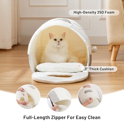 ZOMISIA Cat Bed Cave for Indoor Cats, 2-in-1 Cat Cave for Kittens and Small Pets with Removable Washable Cushioned Pillow, Enclosed Cat Bed Cozy Cat House Hideout with Non-Slip Bottom, 15 Inches