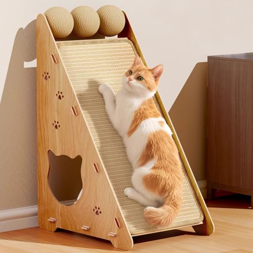 22.44 x 14.56 x 11.41 Inch Sisal Cat Scratcher, Natural Scratching Post, Cat Scratch Pad for Wall and Couch, Durable Toy for Indoor Kittens with Hanging Ball - color: Sisal