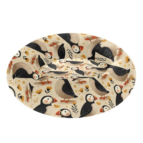 Pet Bed Puffins Floret Cat Snuggler Soft Winter Cushion, Cozy Round Bolster Nest for Indoor Kittens & Small Pets 15" - size: X-Small