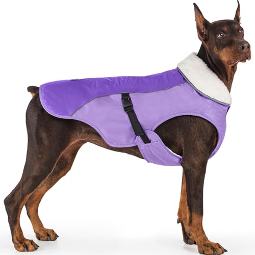 EMUST Dog Jacket Winter, Cozy Windproof Dog Jacket for Cold Weather, Solid Color Dogs Vests for Winter for Medium Dogs,New Purple, M - color: New Purple, size: Medium