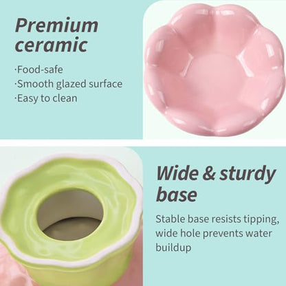 Ceramic Raised Cat Bowl Elevated, Tall & Tilted, Anti-Vomiting, Non-Slip, Cute Flower Cat Food Bowls for Dry Wet Food and Water, for Small Indoor Cats, Pink - size: Tall Bowl