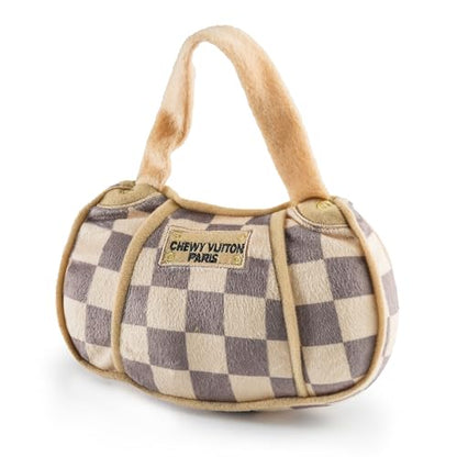 Haute Diggity Dog Chewy Vuiton Handbag Plush Squeaky Dog Toy, Soft Durable Designer-Inspired Stuffed Puppy Chew Toys for Small & Medium Dogs, Machine-Washable (Tan Checker) Large - color: Brown Handbag, size: Large