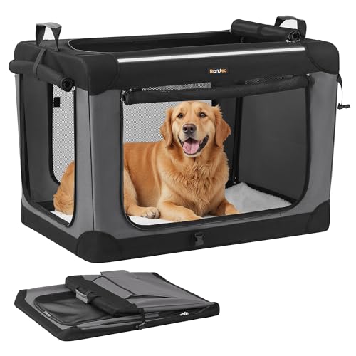 Feandrea Collapsible Dog Crate, 36-Inch Portable Dog Travel Crate for Large Dogs, Oxford Fabric Pet Carrier with 4 Mesh Doors, Handles, Storage Pocket, Water Bottle Holder, Ink Black UPDC019B01 - size: XL（36"L x 25"W x 25"H）
