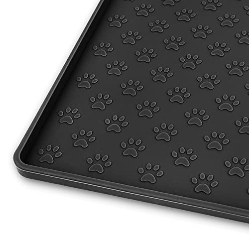 Ptlom Pet Placemat for Dog and Cat, Mat for Prevent Food and Water Overflow, Suitable for Small, Medium and Big Pet, 18" 12", Black, Silicone - color: Black, size: 18"L x 12"W