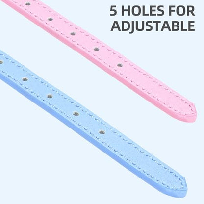 PUPTECK 2 PCS Soft Genuine Leather Cat Kitten Collar with Bells Adjustable for Girl Boy Cats Puppy - Pink, Blue - color: Pink&Blue
