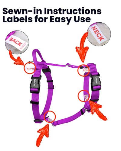 Non-Restrictive No-Pull Dog Harness, Neck Buckle Desgin, Six Points Adjustment, Sewn-in Instructions Labels, for Medium Dog Chest(21-30 inches), Purple - color: Purple, size: M