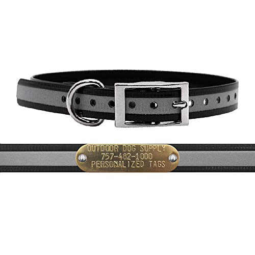 Outdoor Dog Supply Personalized 3/4” Reflective Black Waterproof D-Ring Dog Collar for Small & Medium Dogs | 3/4" Custom Brass Nameplate (18") - color: Reflective Black, size: 18" Long
