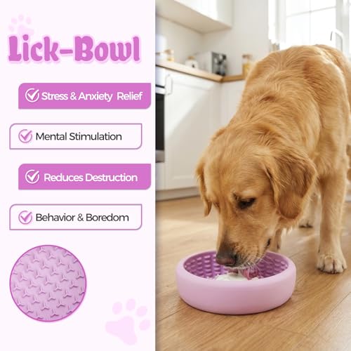 Slow Feeder Dog Bowls for Liquid Treats, Non-Slip Interactive Anxiety Relief Freeze Dog Lick Bowl, Yogurt Pup Lick Toy, Enrichment Treat Dietary Supplement/Post-Op Nutrition (Purple, L) - color: Purple