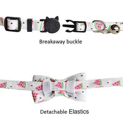 Cat Collar Breakaway with Bell and Bow Tie, Plaid Design Adjustable Safety Kitty Kitten Collars(6.8''-10.8'') (Watermelon) - color: Watermelon