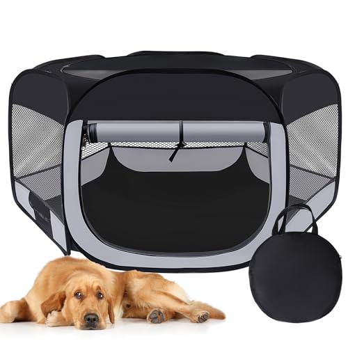 Dog Cat Playpen,Portable Pet Puppy Playpen,Rabbit Puppy Dog Play Pen for Indoors,Dogs Tent for Indoor Cats,Kitten Playpen,Collapsible Small Cats Crate Cage for Small Dogs with Carrying Case(Grey, L) - color: Black, size: Large